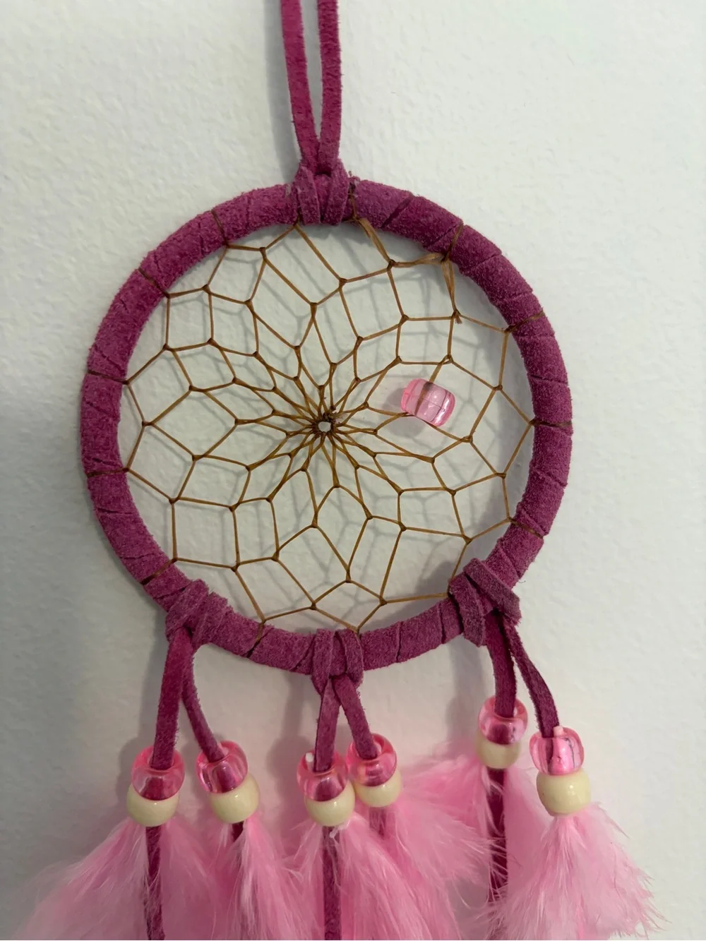 Pink Feather Dreamcatcher Wall Hanging